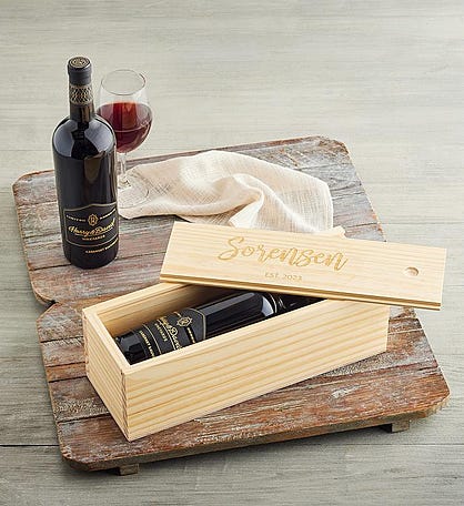 Personalized Wood Wine Box with Wine